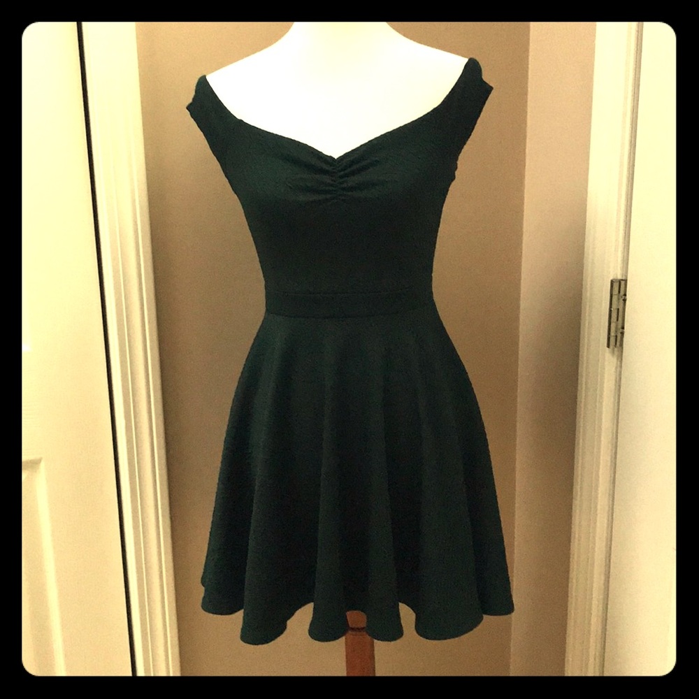 Off the shoulder BeBe fit and flare dress